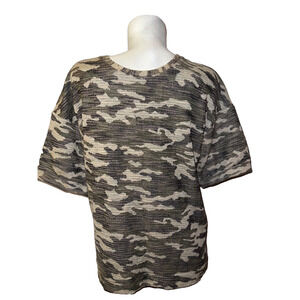 ZARA Man Top M Beige Green Camo SS Crew Neck Soft Knit Shirt Casual Going Out